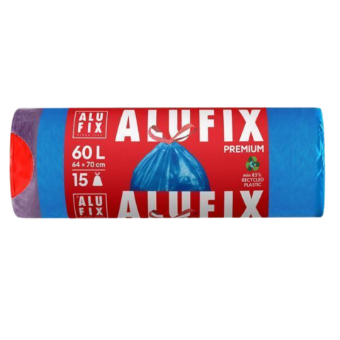 Sáček do koše 60l/64x71/15ks LDPE ALUFIX Premium zatahovací modré